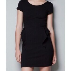 Zara Black Peplum Bodycon Dress | Cap Sleeve | Cocktail / Evening